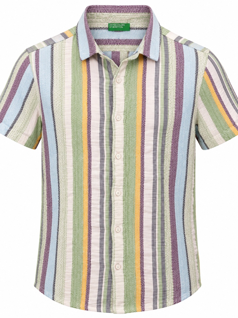 United Colors of Benetton Men’s Striped Textured Short Sleeve Shirt 100% Cotton
